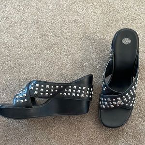 Harley Davidson studded platform slip ons
